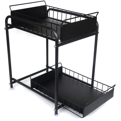 2 Tier Under Sink Storage Rack Kitchen Organizer Steel Frame with Removable Baskets & Suction Feet Black V324-HO-UNDSINKRACK-BK