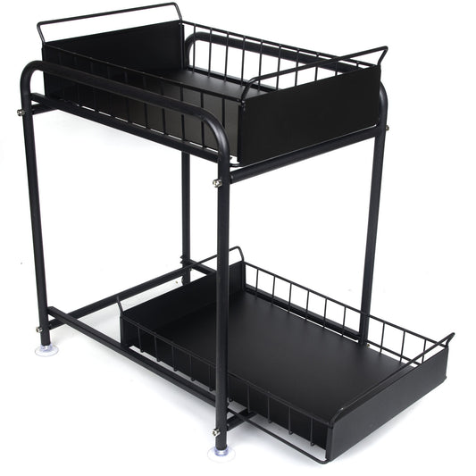 2 Tier Under Sink Storage Rack Kitchen Organizer Steel Frame with Removable Baskets & Suction Feet Black V324-HO-UNDSINKRACK-BK