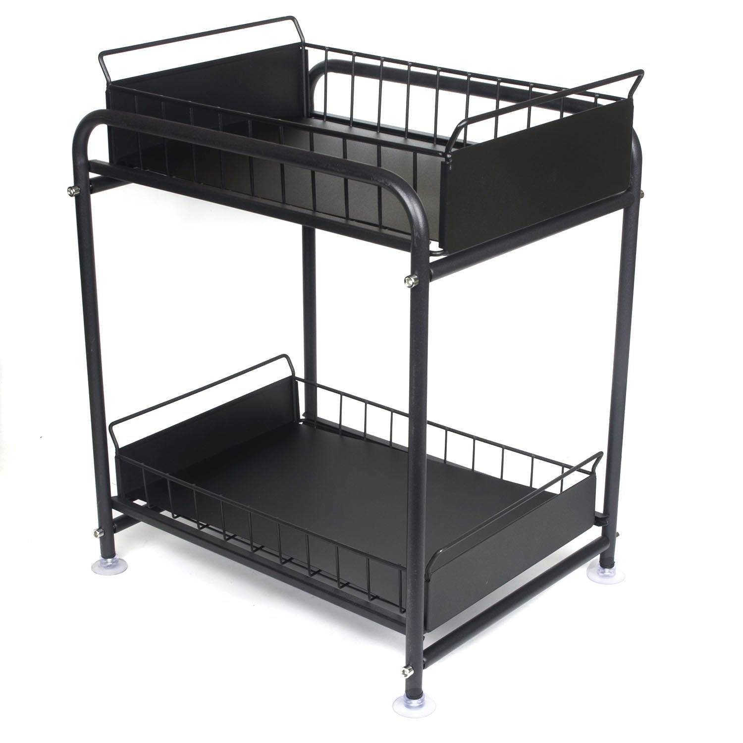 2 Tier Under Sink Storage Rack Kitchen Organizer Steel Frame with Removable Baskets & Suction Feet Black V324-HO-UNDSINKRACK-BK