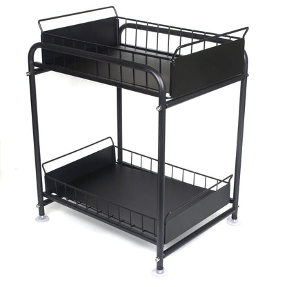 2 Tier Under Sink Storage Rack Kitchen Organizer Steel Frame with Removable Baskets & Suction Feet Black V324-HO-UNDSINKRACK-BK