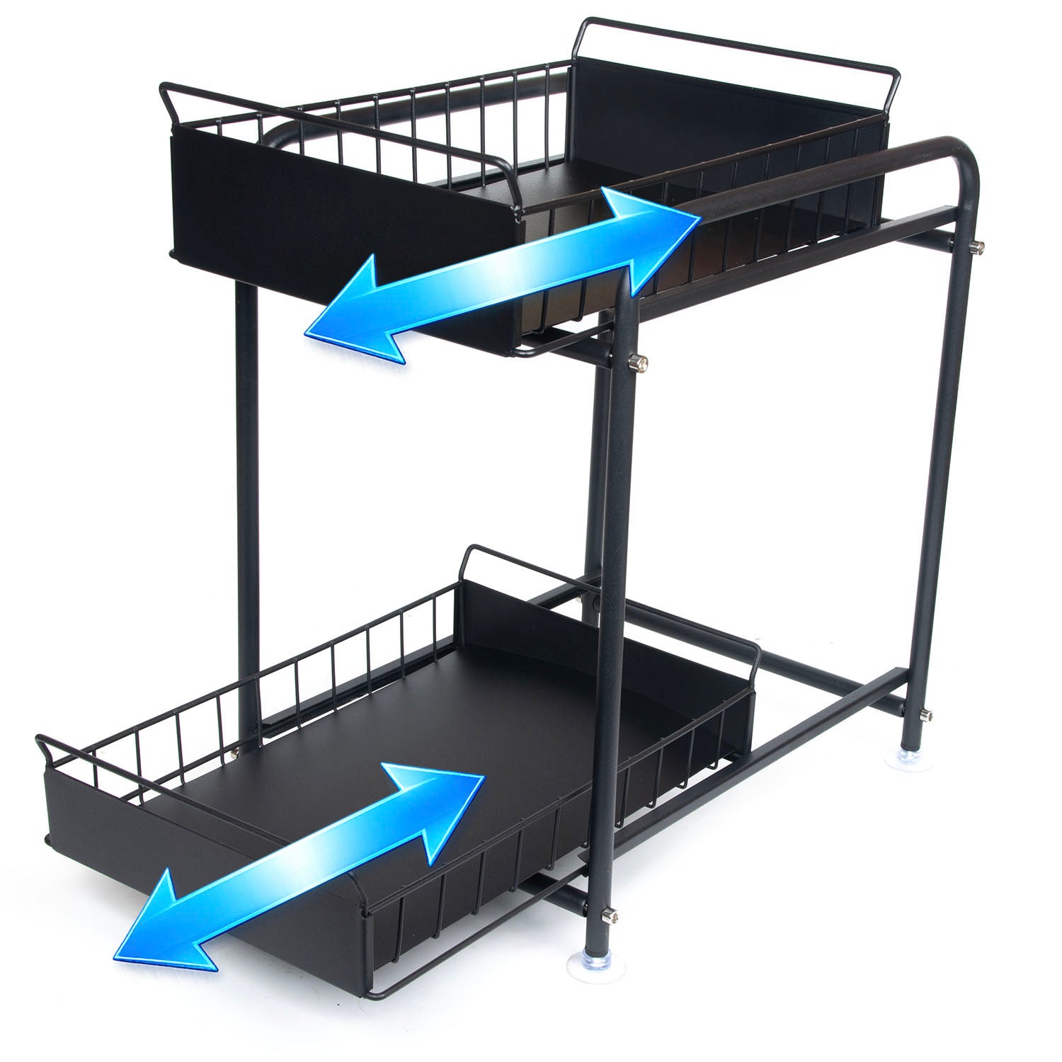 2 Tier Under Sink Storage Rack Kitchen Organizer Steel Frame with Removable Baskets & Suction Feet Black V324-HO-UNDSINKRACK-BK