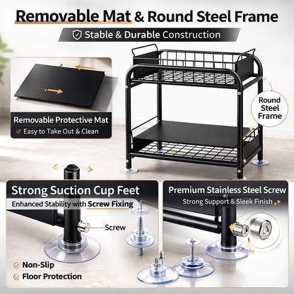 2 Tier Under Sink Storage Rack Kitchen Organizer Steel Frame with Removable Baskets & Suction Feet Black V324-HO-UNDSINKRACK-BK
