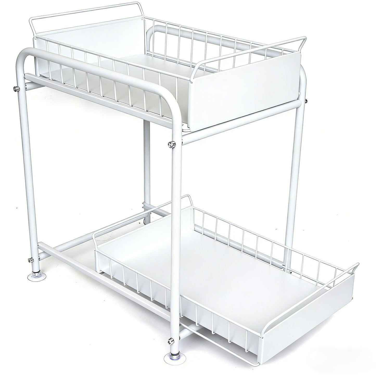 2 Tier Under Sink Storage Rack Kitchen Organizer Steel Frame with Removable Baskets & Suction Feet White V324-HO-UNDSINKRACK-WH