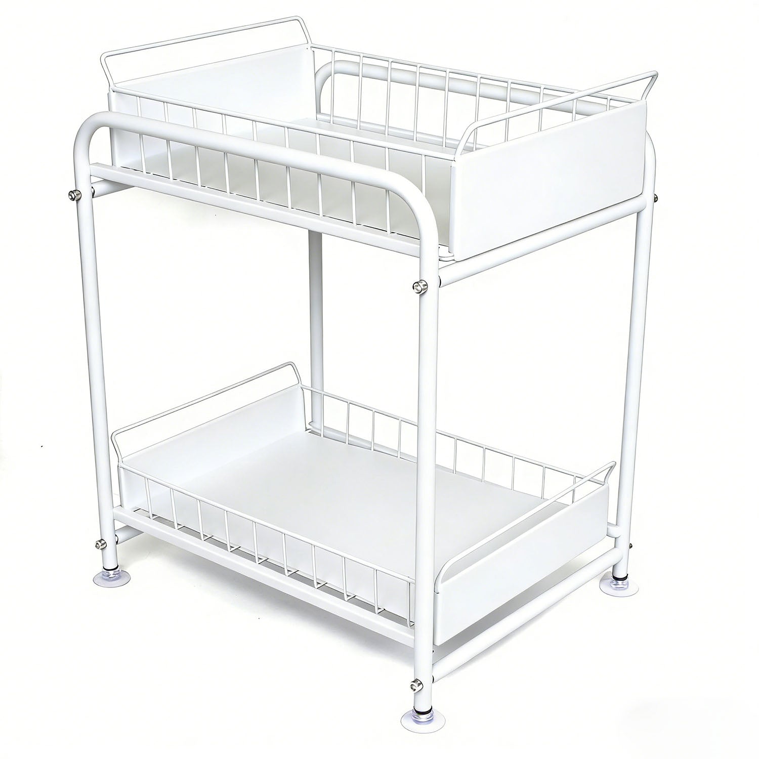 2 Tier Under Sink Storage Rack Kitchen Organizer Steel Frame with Removable Baskets & Suction Feet White V324-HO-UNDSINKRACK-WH