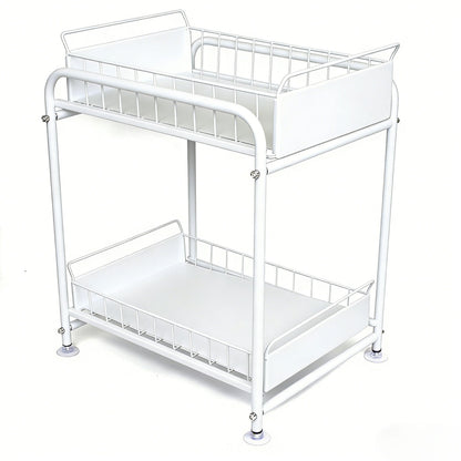 2 Tier Under Sink Storage Rack Kitchen Organizer Steel Frame with Removable Baskets & Suction Feet White V324-HO-UNDSINKRACK-WH
