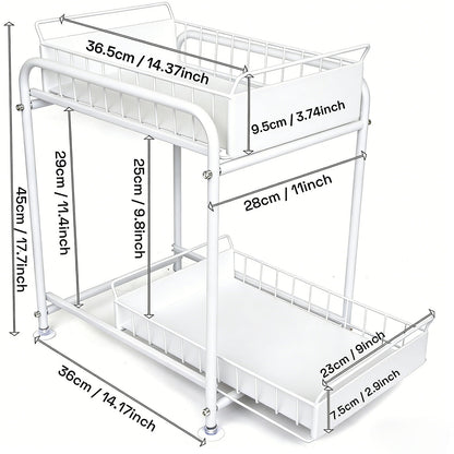2 Tier Under Sink Storage Rack Kitchen Organizer Steel Frame with Removable Baskets & Suction Feet White V324-HO-UNDSINKRACK-WH