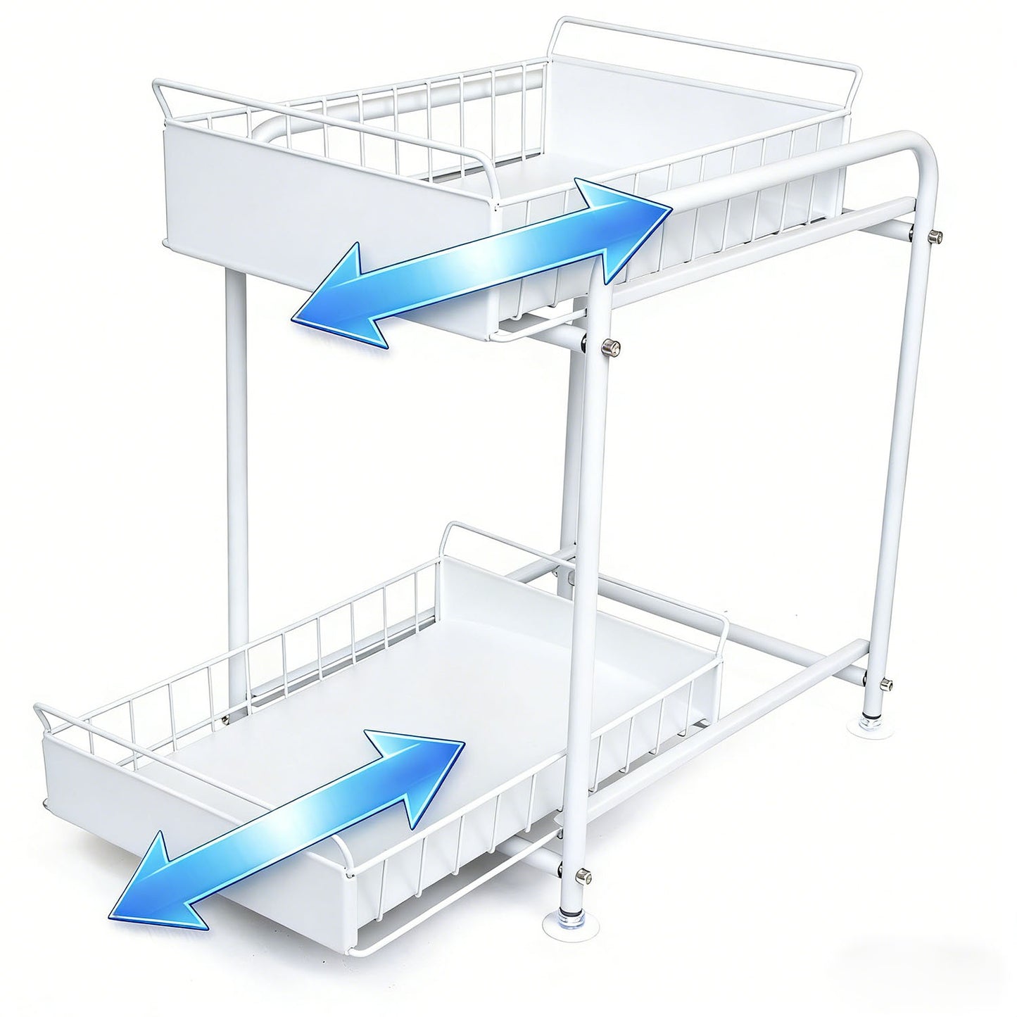 2 Tier Under Sink Storage Rack Kitchen Organizer Steel Frame with Removable Baskets & Suction Feet White V324-HO-UNDSINKRACK-WH