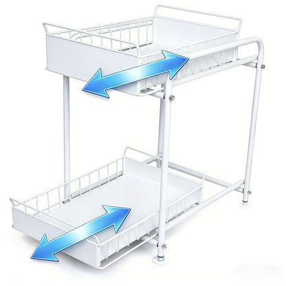 2 Tier Under Sink Storage Rack Kitchen Organizer Steel Frame with Removable Baskets & Suction Feet White V324-HO-UNDSINKRACK-WH