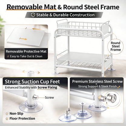 2 Tier Under Sink Storage Rack Kitchen Organizer Steel Frame with Removable Baskets & Suction Feet White V324-HO-UNDSINKRACK-WH