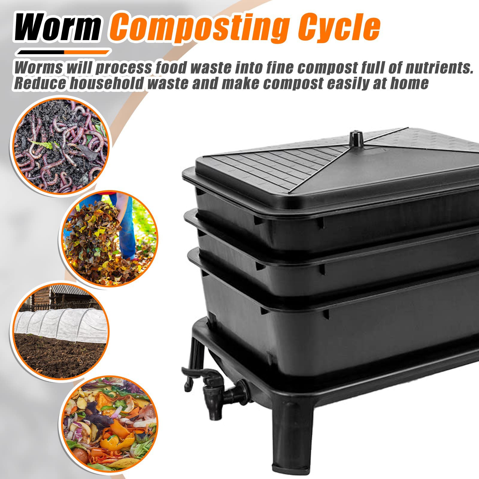 Worm Farm Factory worm wee Composter 30L 4 Trays Compost Bin Worm Farm Composting System V324-HO-WORMFBLACK-30L