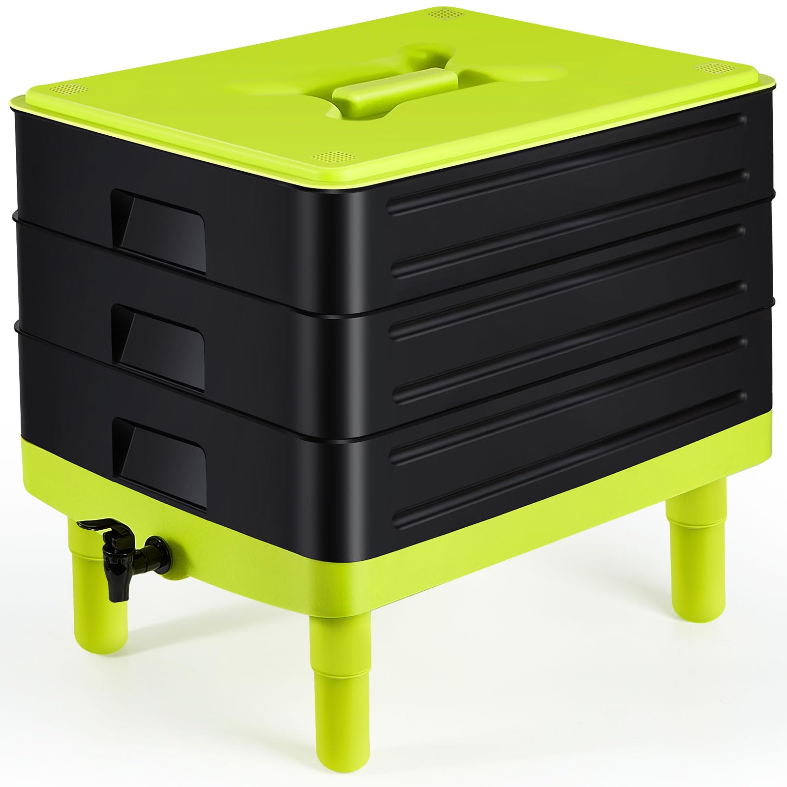 60L Large Worm Farm 3 Trays Worm Composter Bins Composting System Worm Tea V324-HO-WORMFGREEN-60L