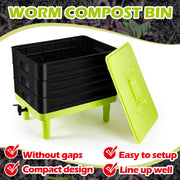 60L Large Worm Farm 3 Trays Worm Composter Bins Composting System Worm Tea V324-HO-WORMFGREEN-60L