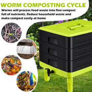 60L Large Worm Farm 3 Trays Worm Composter Bins Composting System Worm Tea V324-HO-WORMFGREEN-60L