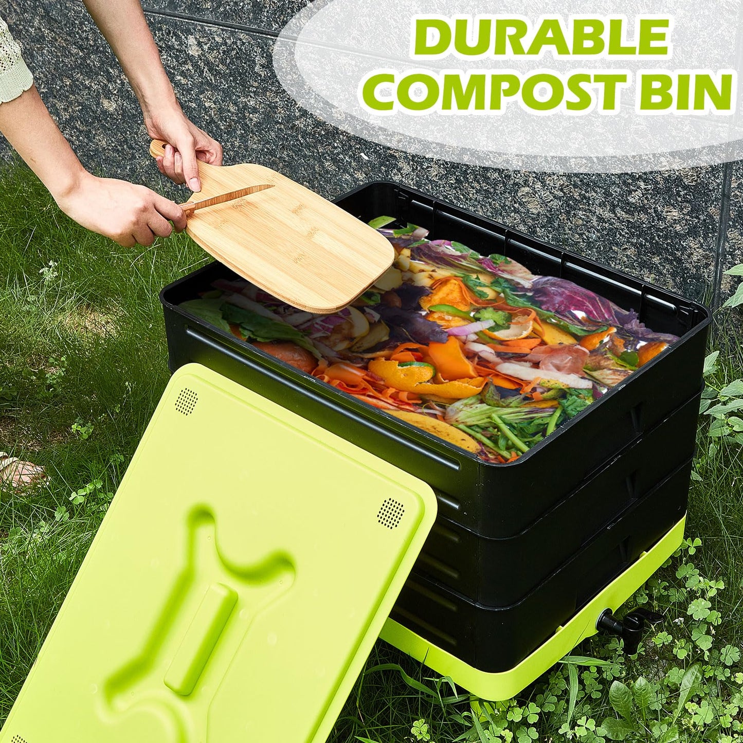 60L Large Worm Farm 3 Trays Worm Composter Bins Composting System Worm Tea V324-HO-WORMFGREEN-60L