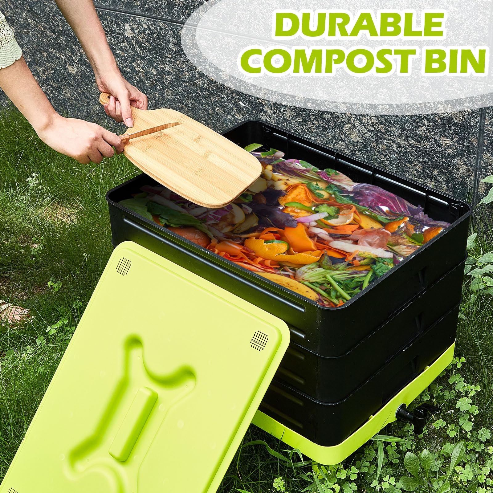 60L Large Worm Farm 3 Trays Worm Composter Bins Composting System Worm Tea V324-HO-WORMFGREEN-60L
