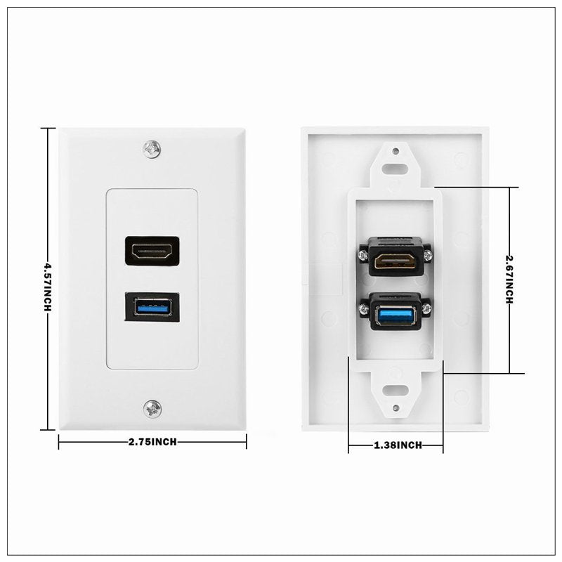 HDMI USB 3.0 Audio Stereo Pass Through Component Composite Wall Plate Panel V324-HUWP