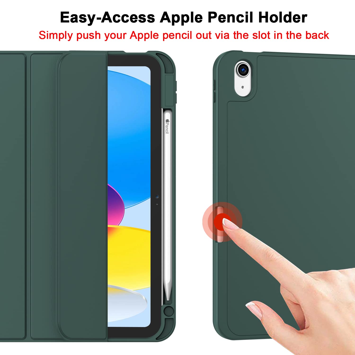 iPad 10th Case 10.9 Inch 2022 with Pencil Holder, Smart iPad Clear Case with Soft TPU Auto Wake Sleep Dark V324-IP109-TPUCLE-DGREEN