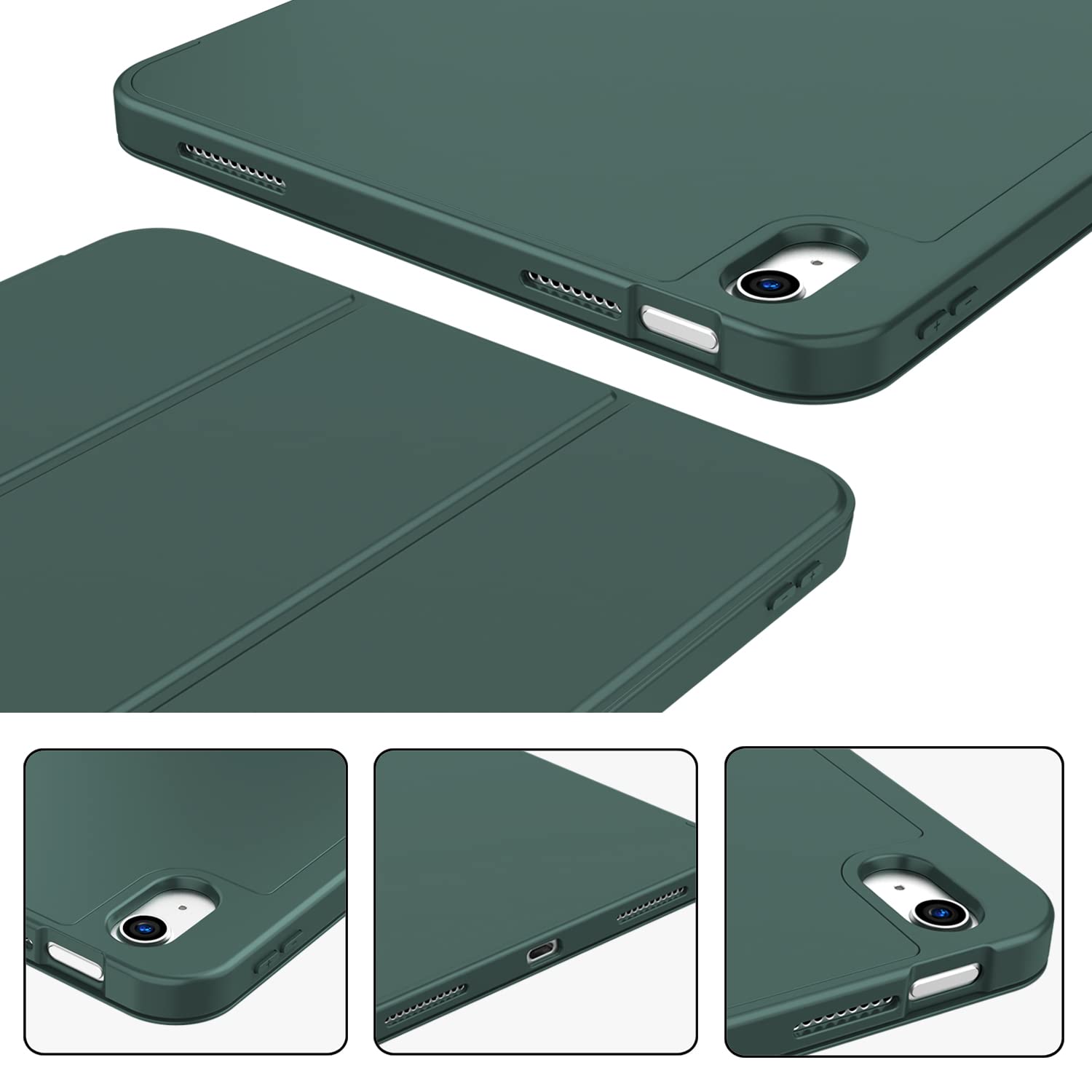 iPad 10th Case 10.9 Inch 2022 with Pencil Holder, Smart iPad Clear Case with Soft TPU Auto Wake Sleep Dark V324-IP109-TPUCLE-DGREEN