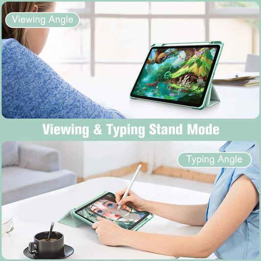 iPad 10th Case 10.9 Inch 2022 with Pencil Holder, Smart iPad Clear Case with Soft TPU Auto Wake Sleep Green V324-IP109-TPUCLE-MOCHA