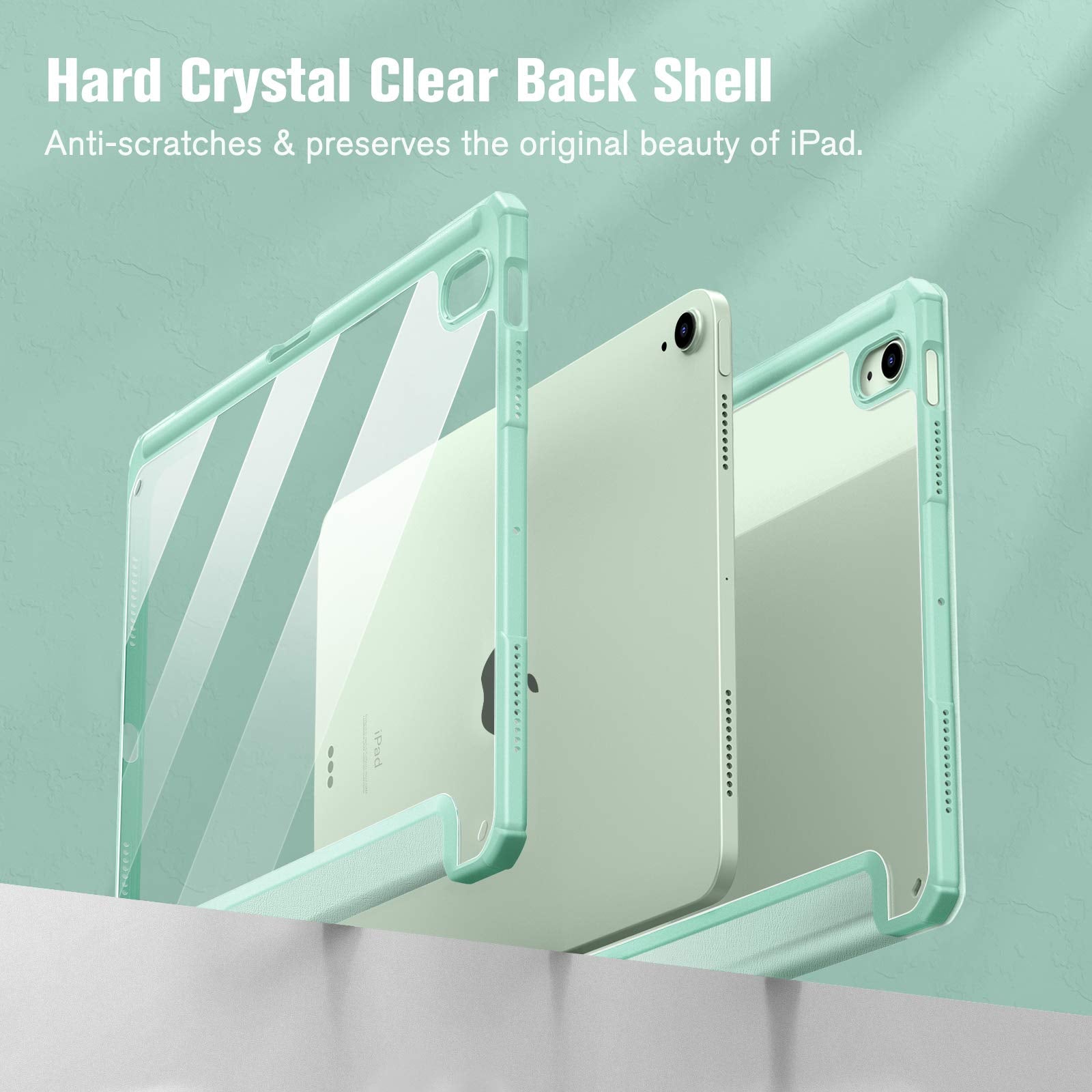 iPad 10th Case 10.9 Inch 2022 with Pencil Holder, Smart iPad Clear Case with Soft TPU Auto Wake Sleep Green V324-IP109-TPUCLE-MOCHA