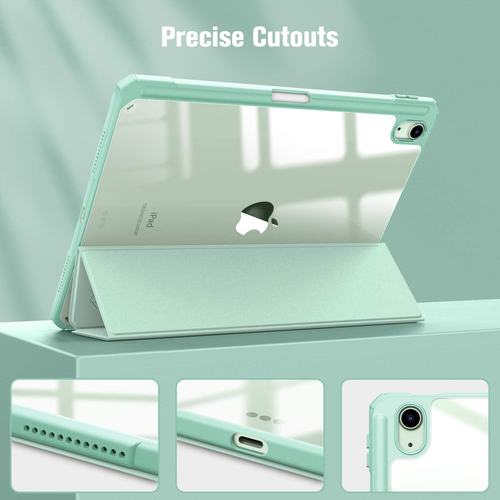 iPad 10th Case 10.9 Inch 2022 with Pencil Holder, Smart iPad Clear Case with Soft TPU Auto Wake Sleep Green V324-IP109-TPUCLE-MOCHA
