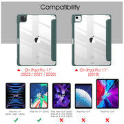 iPad Pro 11 Inch 2020-2022 Soft Tpu Smart Premium Case Auto Sleep Wake Stand Clear Cover Pencil holder Dark V324-IP11-TPUCLE-DGREEN