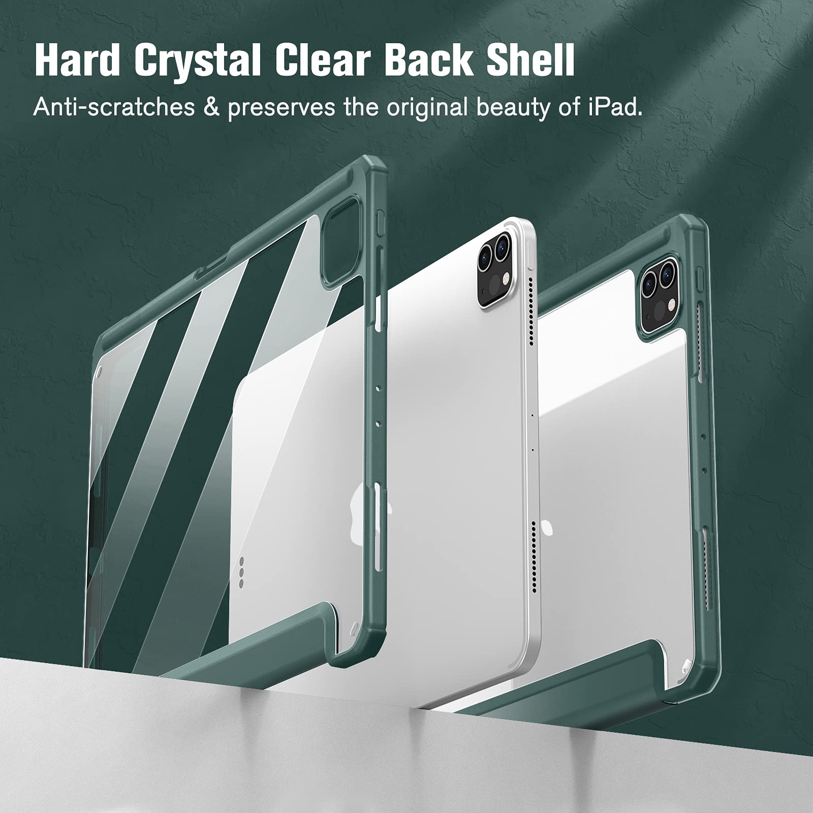 iPad Pro 11 Inch 2020-2022 Soft Tpu Smart Premium Case Auto Sleep Wake Stand Clear Cover Pencil holder Dark V324-IP11-TPUCLE-DGREEN