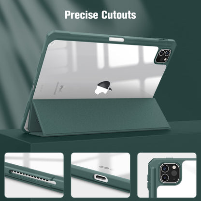 iPad Pro 11 Inch 2020-2022 Soft Tpu Smart Premium Case Auto Sleep Wake Stand Clear Cover Pencil holder Dark V324-IP11-TPUCLE-DGREEN