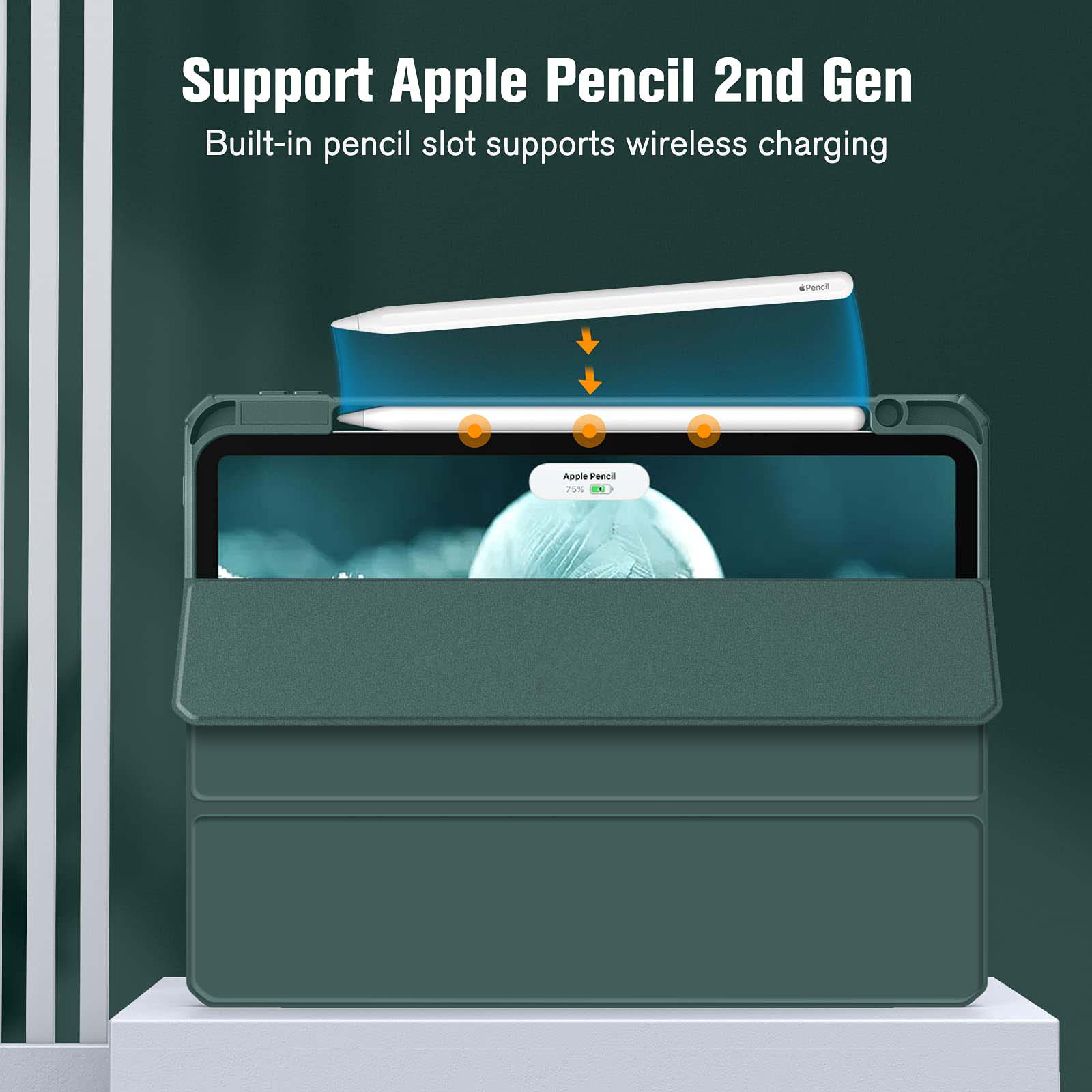 iPad Pro 11 Inch 2020-2022 Soft Tpu Smart Premium Case Auto Sleep Wake Stand Clear Cover Pencil holder Dark V324-IP11-TPUCLE-DGREEN