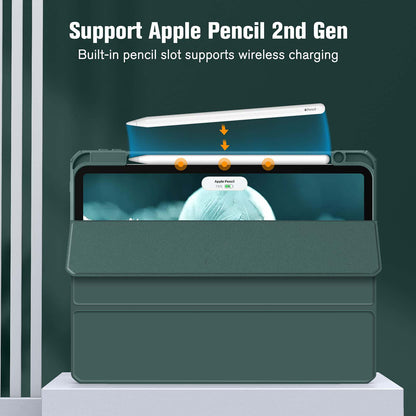 iPad Pro 11 Inch 2020-2022 Soft Tpu Smart Premium Case Auto Sleep Wake Stand Clear Cover Pencil holder Dark V324-IP11-TPUCLE-DGREEN