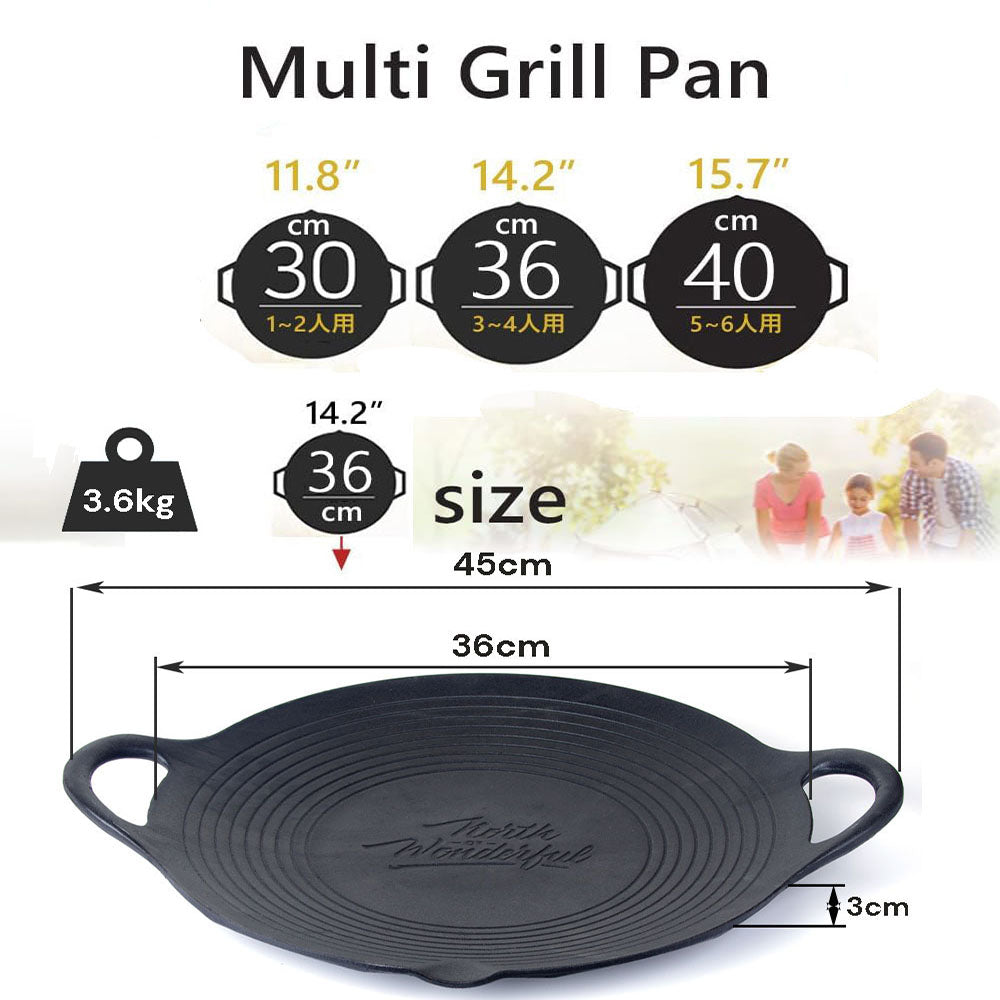 Cast Iron 36cm Korean Japanese BBQ Barbecue Grill Pan Plate Round Griddle Plate Indoor outdoor V324-JPBBQPAN36CM