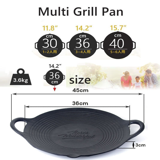 Cast Iron 36cm Korean Japanese BBQ Barbecue Grill Pan Plate Round Griddle Plate Indoor outdoor V324-JPBBQPAN36CM