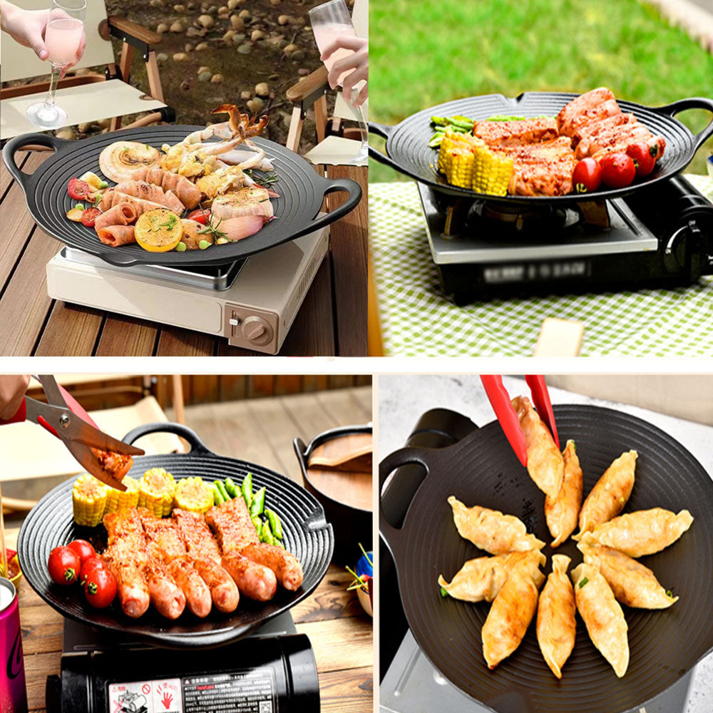Cast Iron 36cm Korean Japanese BBQ Barbecue Grill Pan Plate Round Griddle Plate Indoor outdoor V324-JPBBQPAN36CM