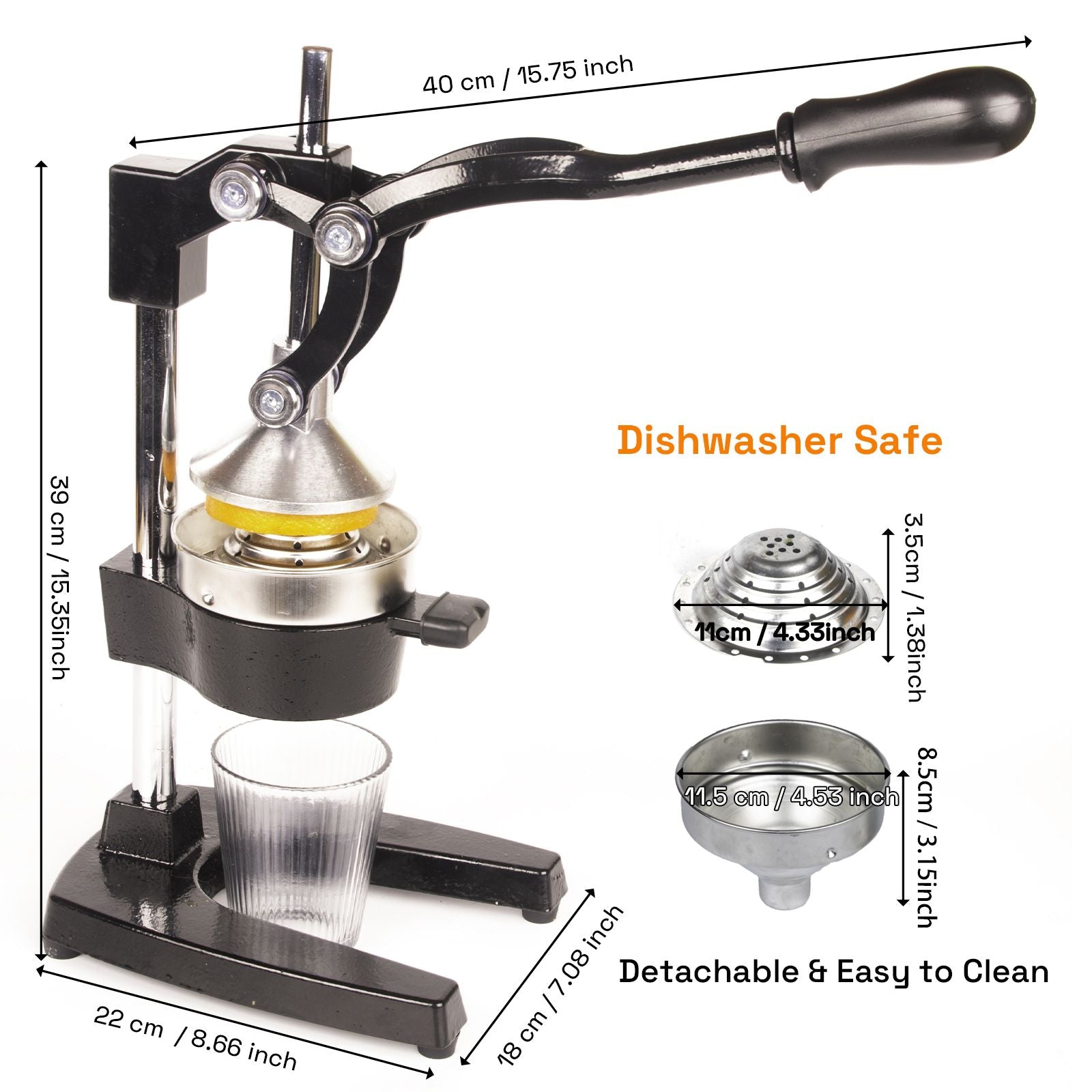 Heavy Duty Commercial Cast Iron Manual Juice Press Citrus Juicer for Oranges, Lemons, Pomegranates Durable Fruit Squeezer