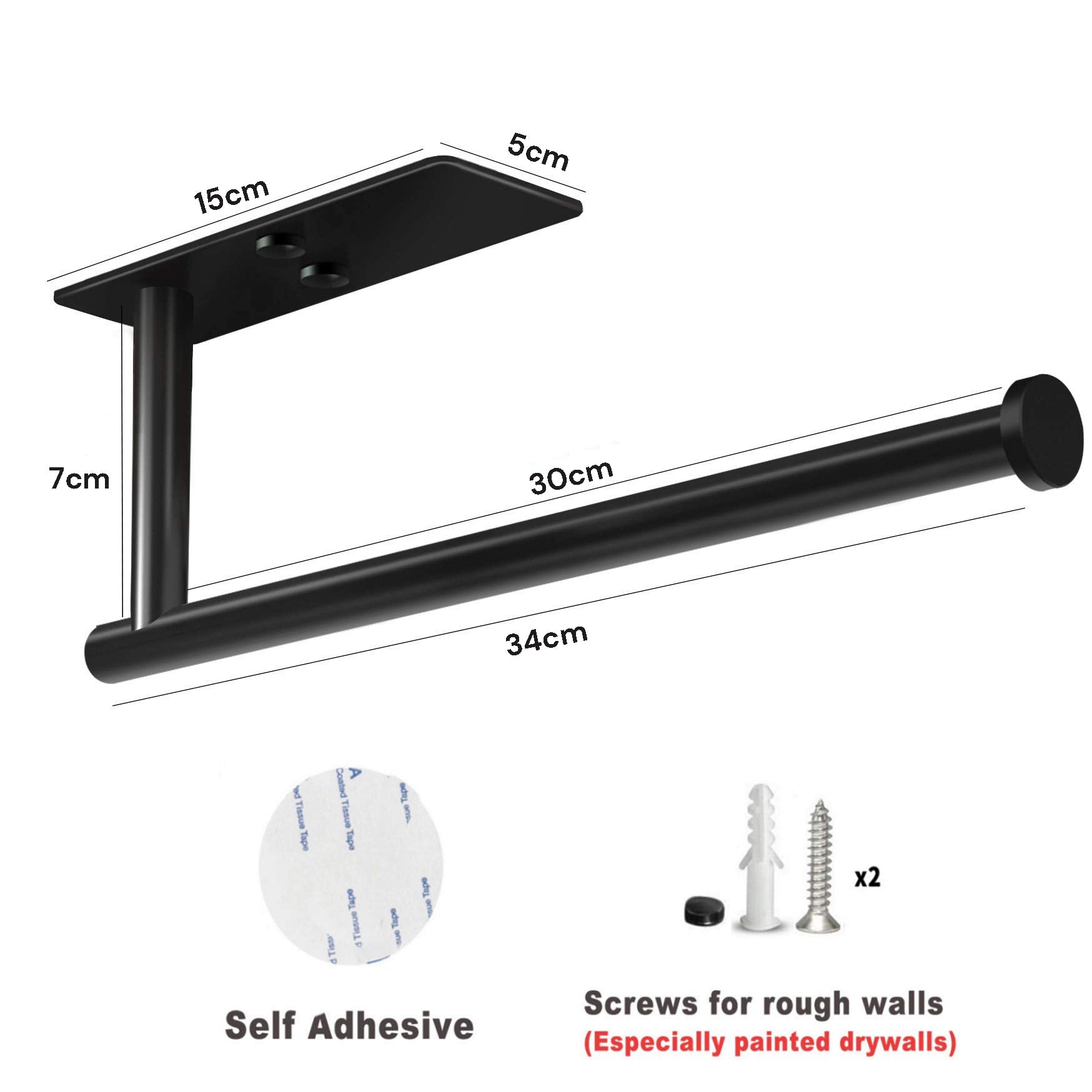 Kitchen Paper Holder Under Cabinet Wall Mount Adhesive Paper Towel Holder Rectangle Black V324-JWTCPAPERHO-RCBK