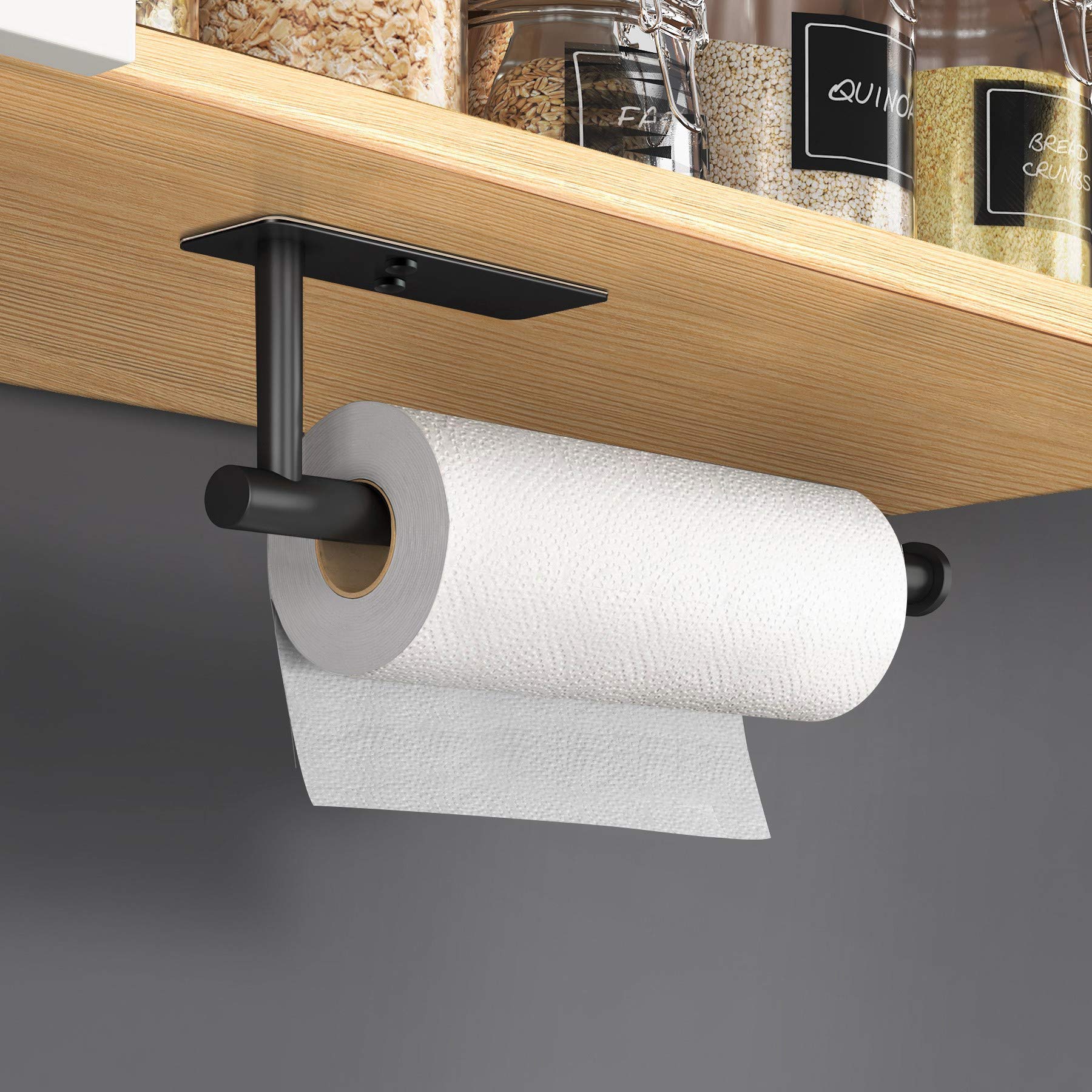 Kitchen Paper Holder Under Cabinet Wall Mount Adhesive Paper Towel Holder Rectangle Black V324-JWTCPAPERHO-RCBK