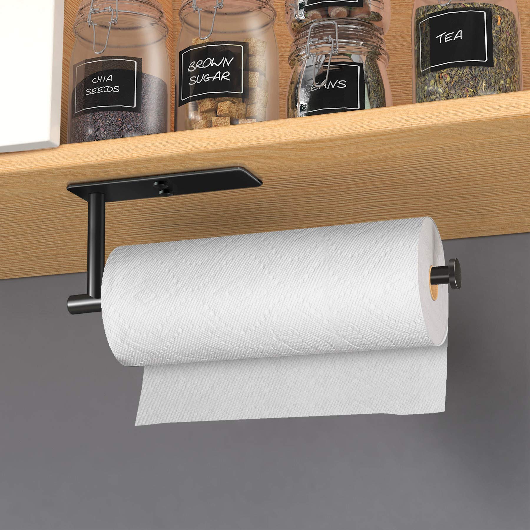 Kitchen Paper Holder Under Cabinet Wall Mount Adhesive Paper Towel Holder Rectangle Black V324-JWTCPAPERHO-RCBK