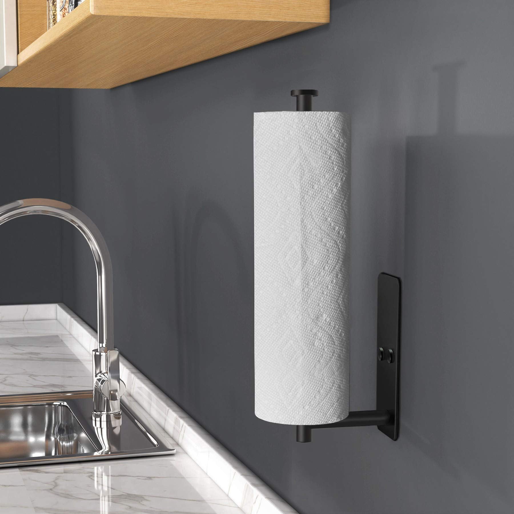 Kitchen Paper Holder Under Cabinet Wall Mount Adhesive Paper Towel Holder Rectangle Black V324-JWTCPAPERHO-RCBK