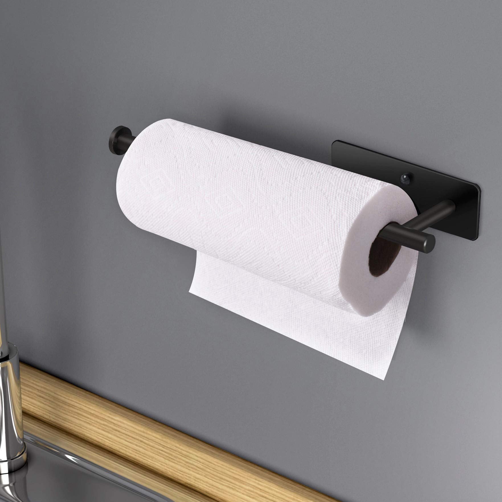 Kitchen Paper Holder Under Cabinet Wall Mount Adhesive Paper Towel Holder Rectangle Black V324-JWTCPAPERHO-RCBK