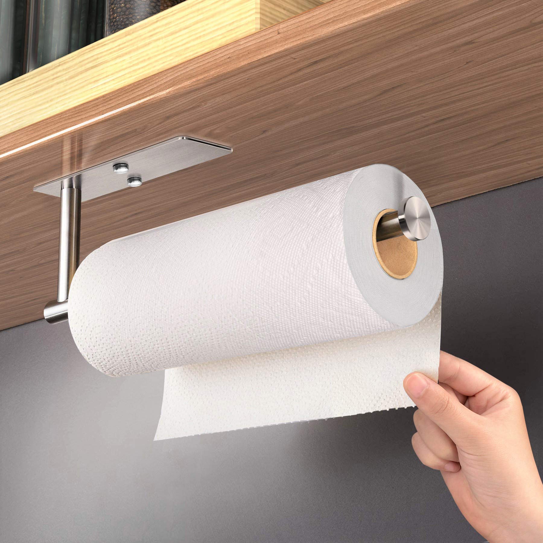Kitchen Paper Holder Under Cabinet Wall Mount Adhesive Paper Towel Holder Rectangle Silver V324-JWTCPAPERHO-RCBS