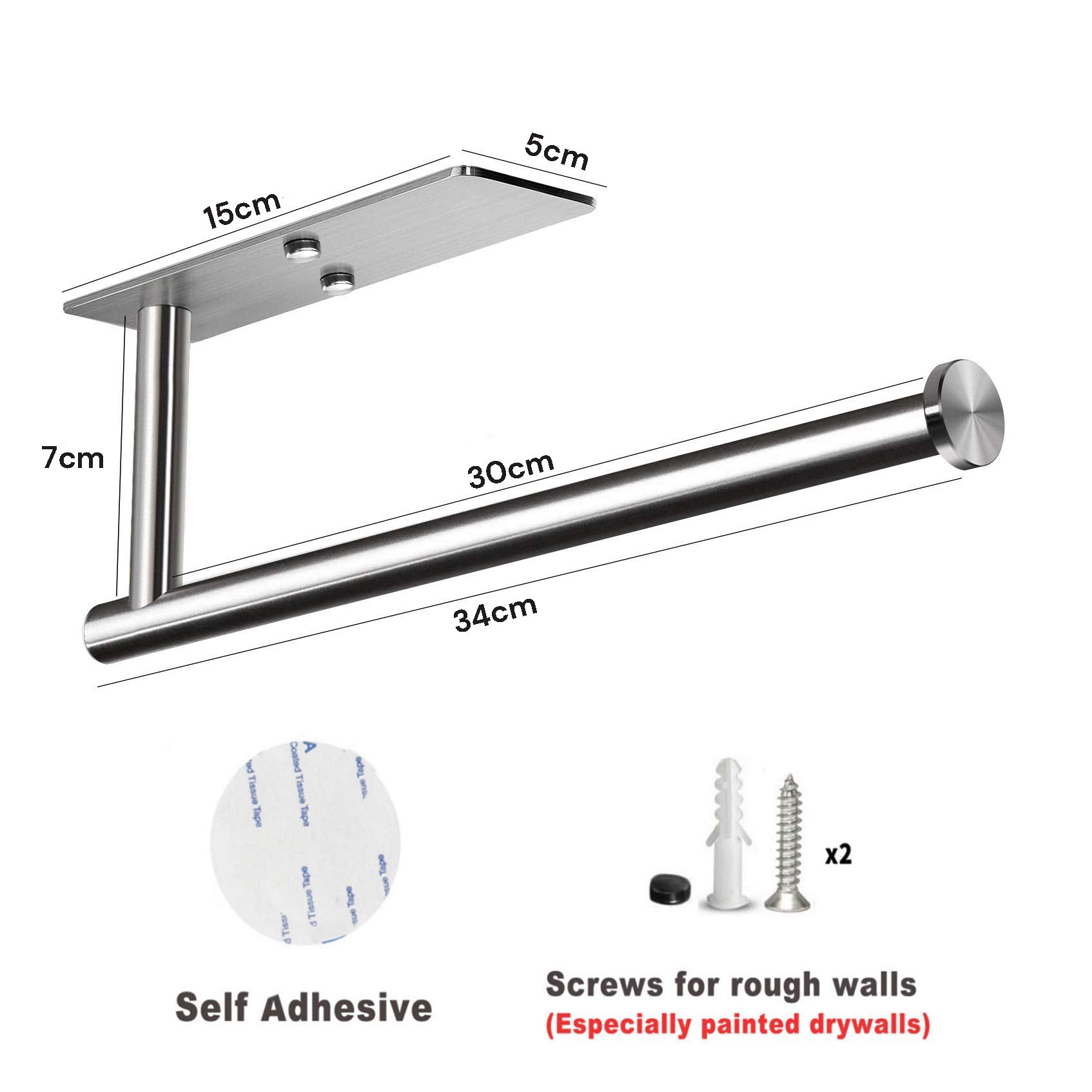 Kitchen Paper Holder Under Cabinet Wall Mount Adhesive Paper Towel Holder Rectangle Silver V324-JWTCPAPERHO-RCBS