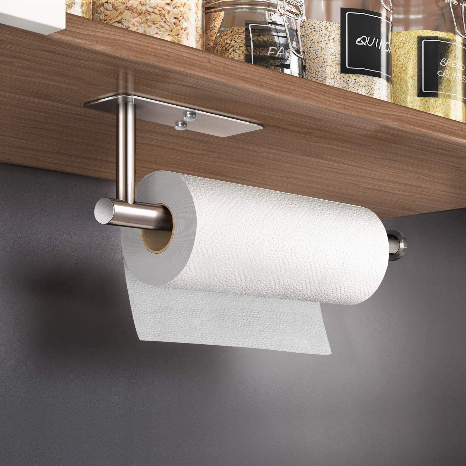 Kitchen Paper Holder Under Cabinet Wall Mount Adhesive Paper Towel Holder Rectangle Silver V324-JWTCPAPERHO-RCBS