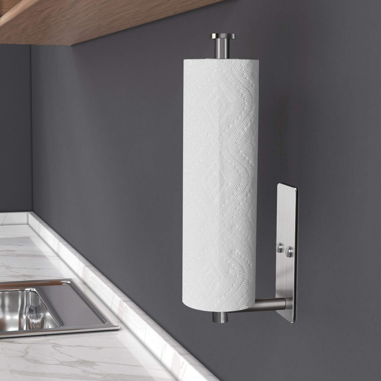 Kitchen Paper Holder Under Cabinet Wall Mount Adhesive Paper Towel Holder Rectangle Silver V324-JWTCPAPERHO-RCBS