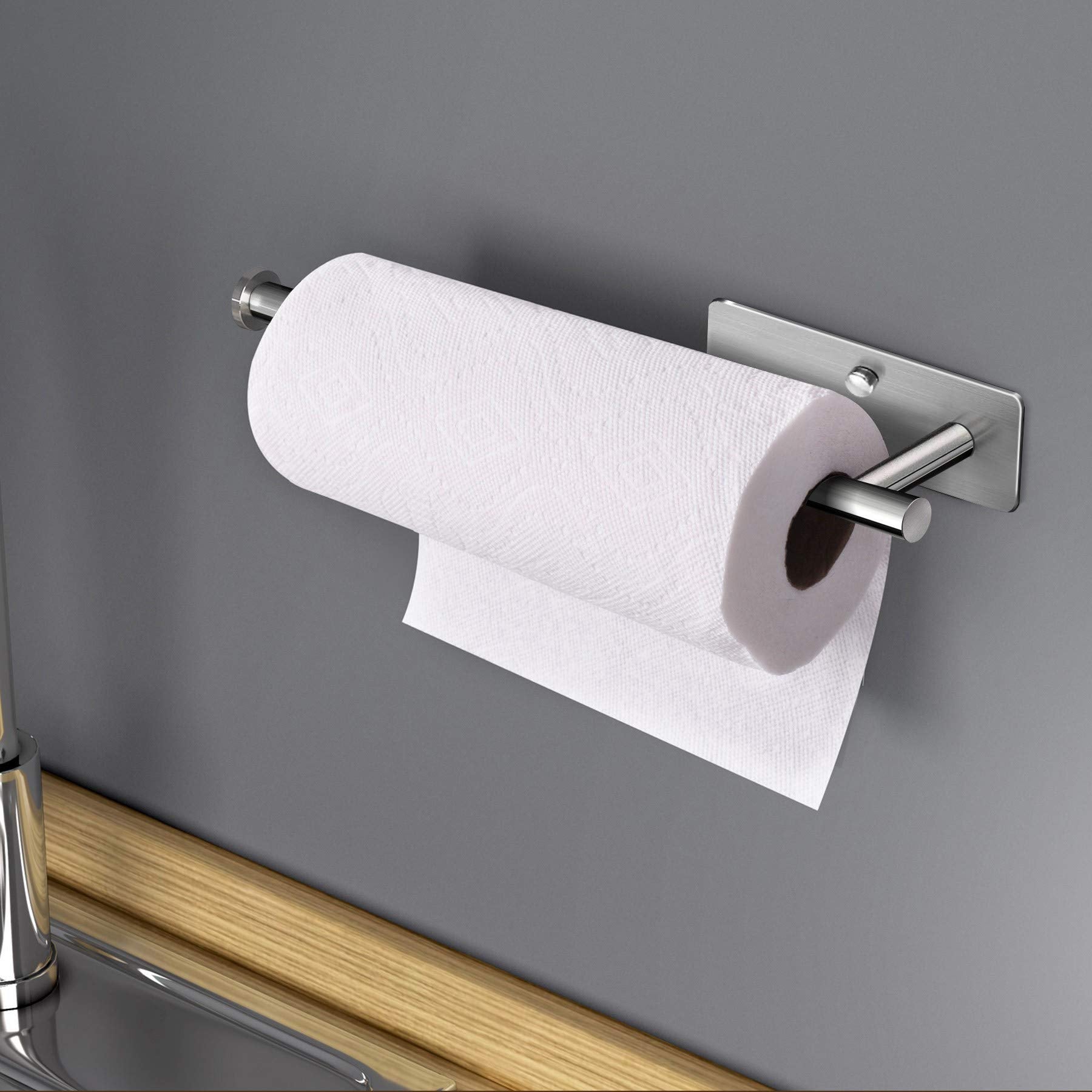 Kitchen Paper Holder Under Cabinet Wall Mount Adhesive Paper Towel Holder Rectangle Silver V324-JWTCPAPERHO-RCBS