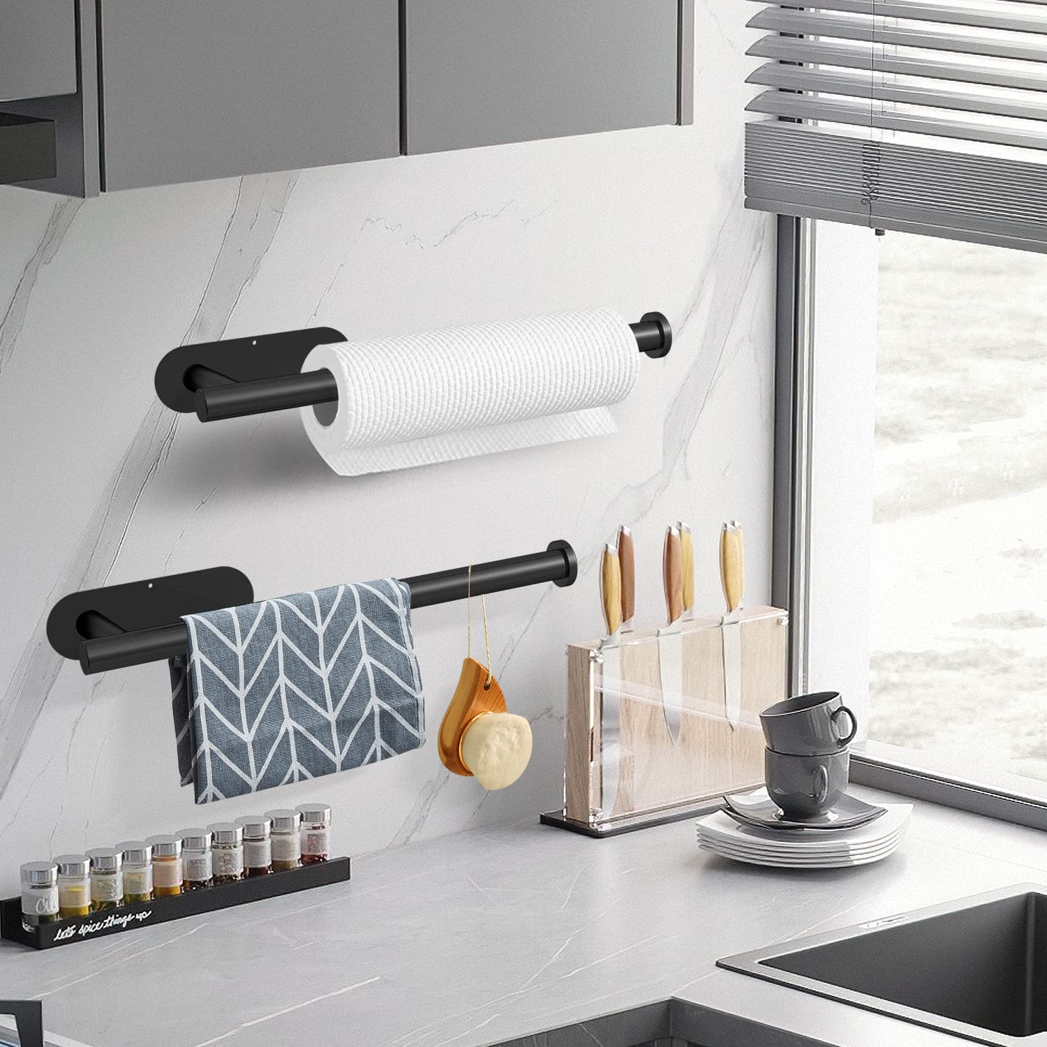 Kitchen Paper Holder Under Cabinet Wall Mount Adhesive Paper Towel Holder Black V324-JWTCPAPERHO-RDBK