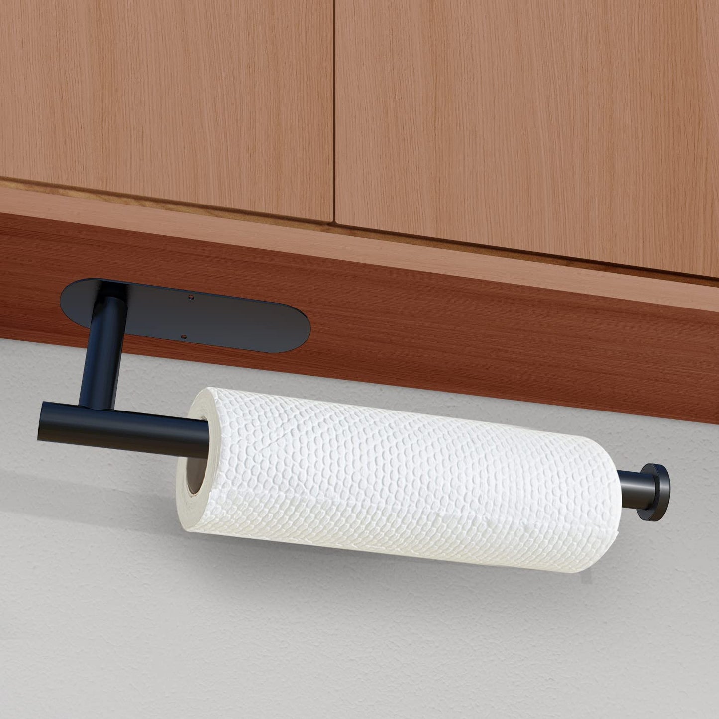 Kitchen Paper Holder Under Cabinet Wall Mount Adhesive Paper Towel Holder Black V324-JWTCPAPERHO-RDBK