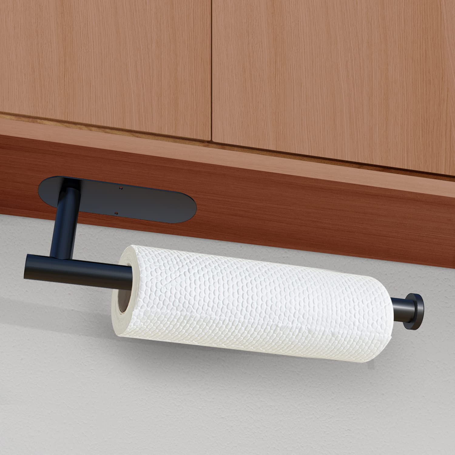 Kitchen Paper Holder Under Cabinet Wall Mount Adhesive Paper Towel Holder Black V324-JWTCPAPERHO-RDBK