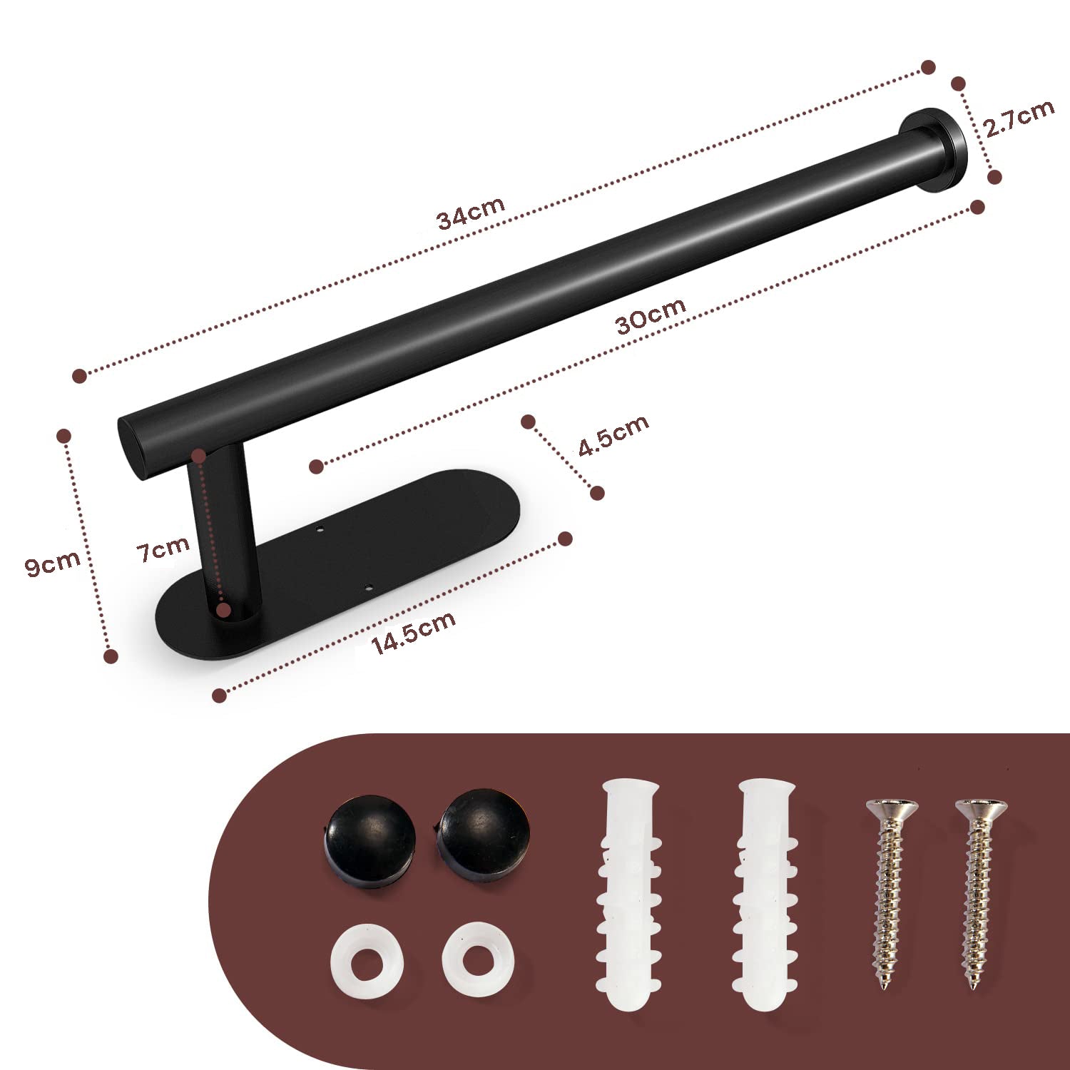 Kitchen Paper Holder Under Cabinet Wall Mount Adhesive Paper Towel Holder Black V324-JWTCPAPERHO-RDBK