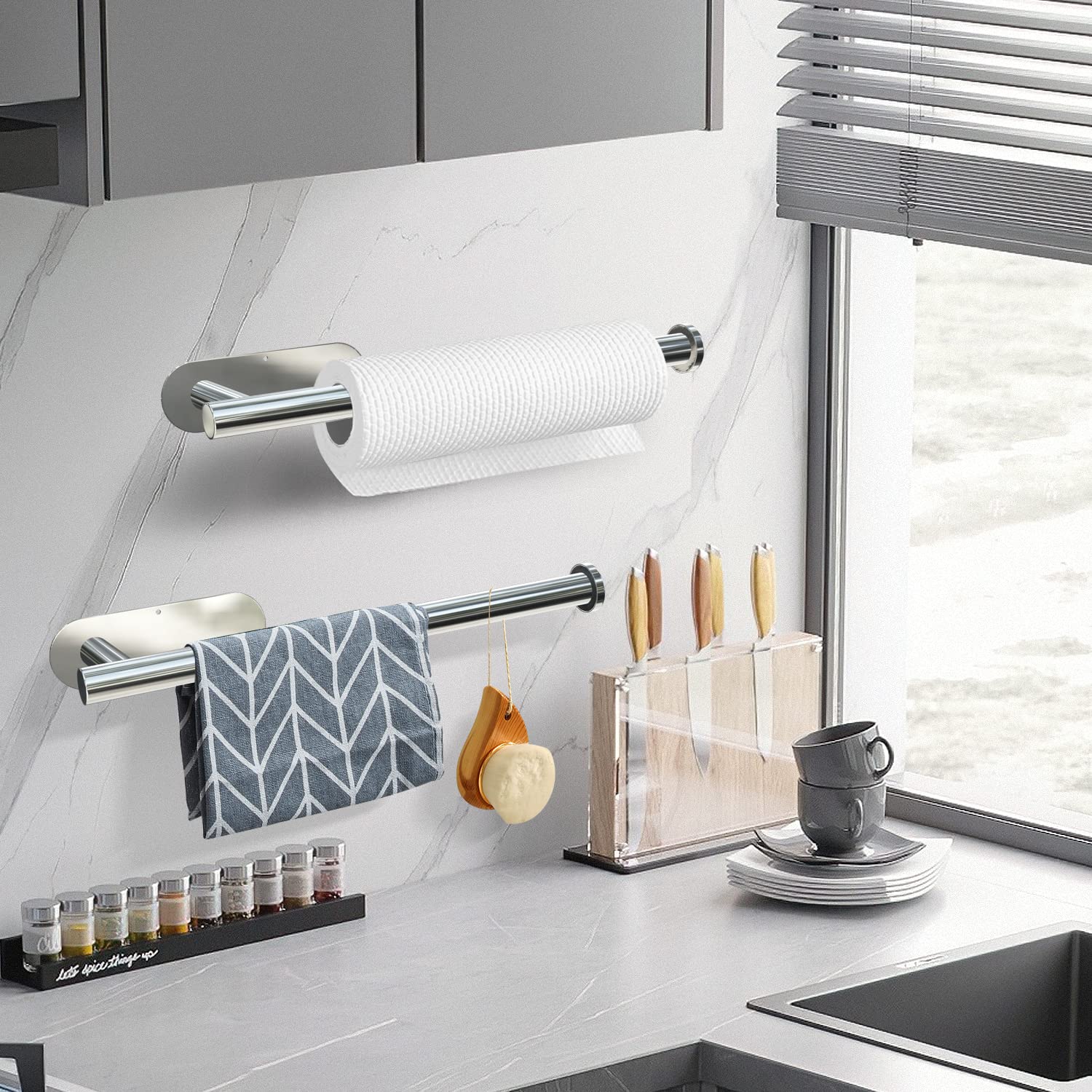 Kitchen Paper Holder Under Cabinet Wall Mount Adhesive Paper Towel Holder Silver V324-JWTCPAPERHO-RDBS