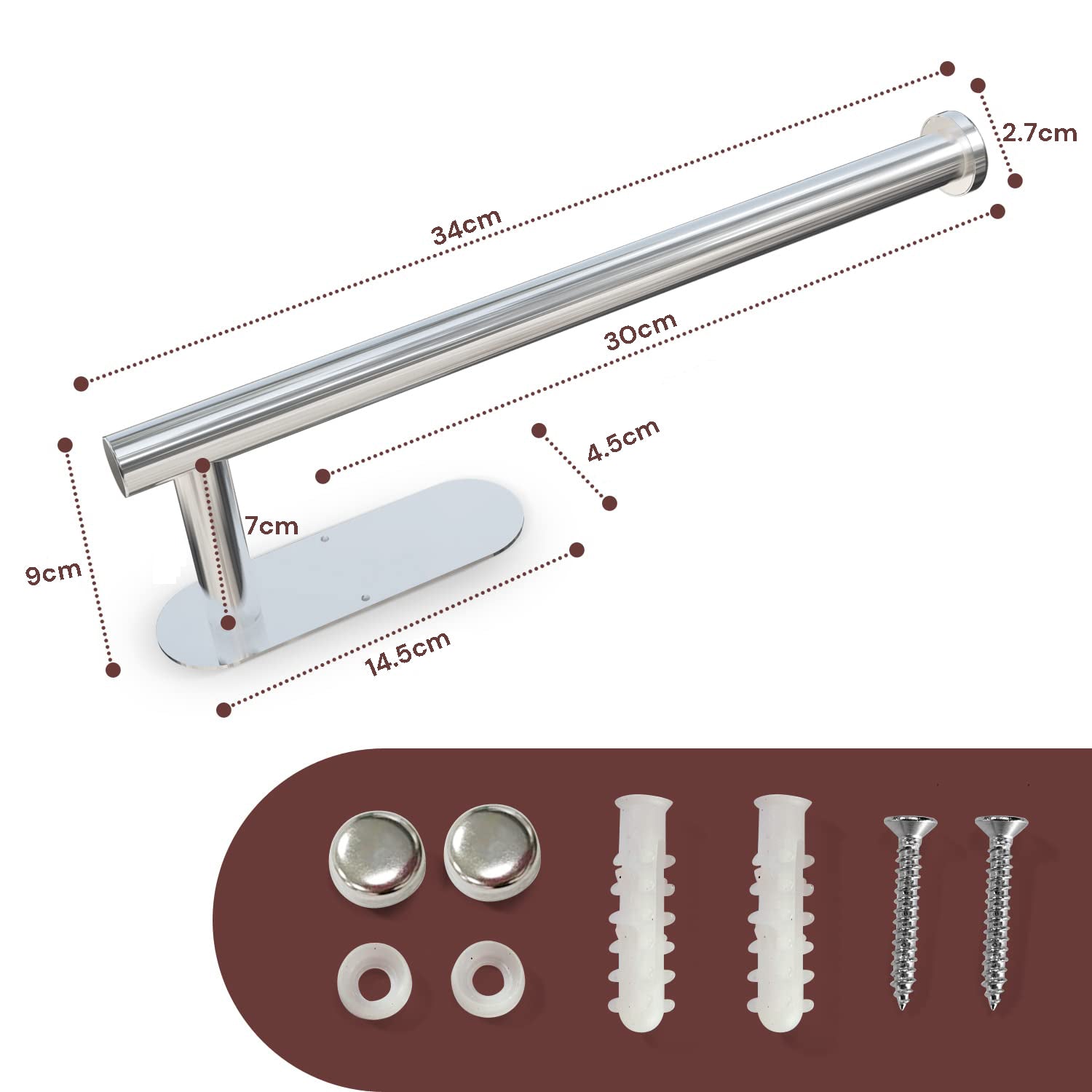 Kitchen Paper Holder Under Cabinet Wall Mount Adhesive Paper Towel Holder Silver V324-JWTCPAPERHO-RDBS